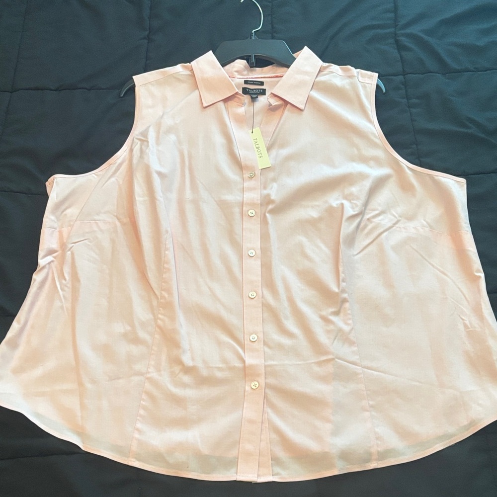 Talbots Woman Petite Sleeveless Button-Front Blouse in Light Pink 22wp NWT